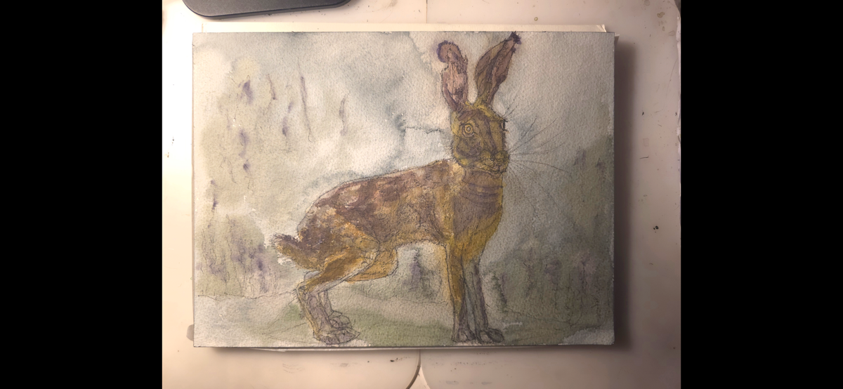 "A Hare in the Dark" - an original mixed-media painting