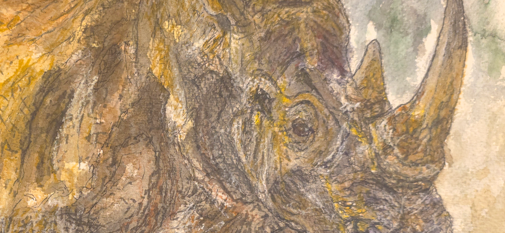 "A Rhino in a Savannah" - an original mixed-media painting