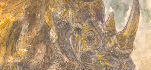 "A Rhino in a Savannah" - an original mixed-media painting