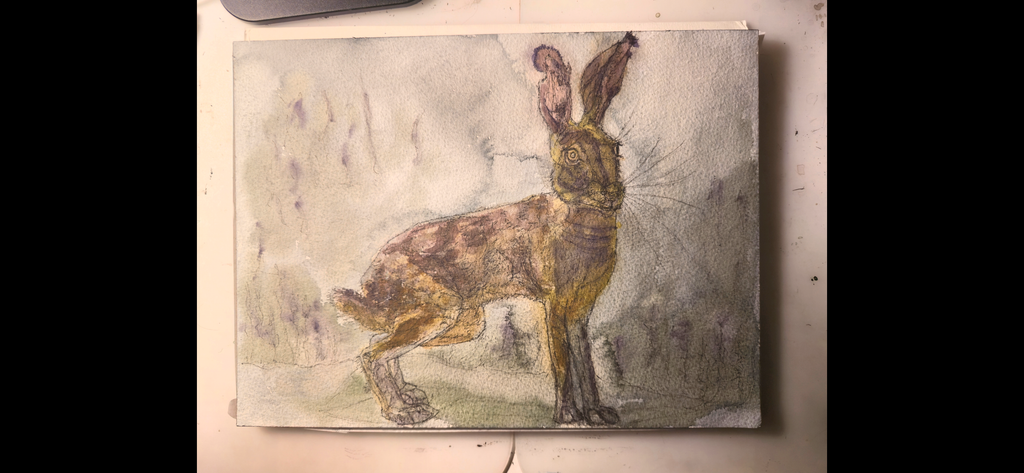 "A Hare in the Dark" - an original mixed-media painting