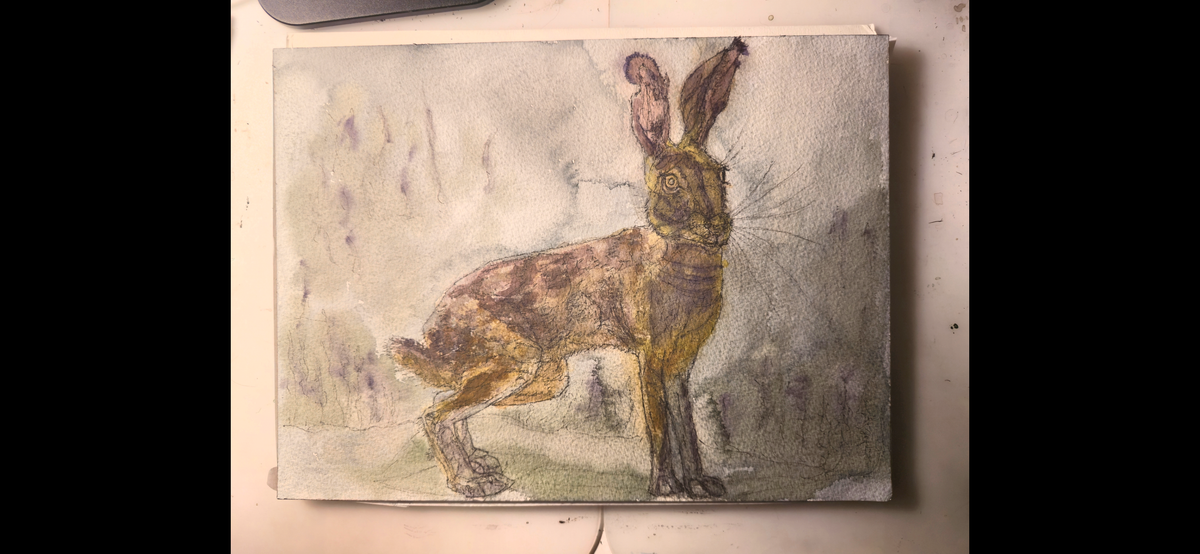 "A Hare in the Dark" - an original mixed-media painting