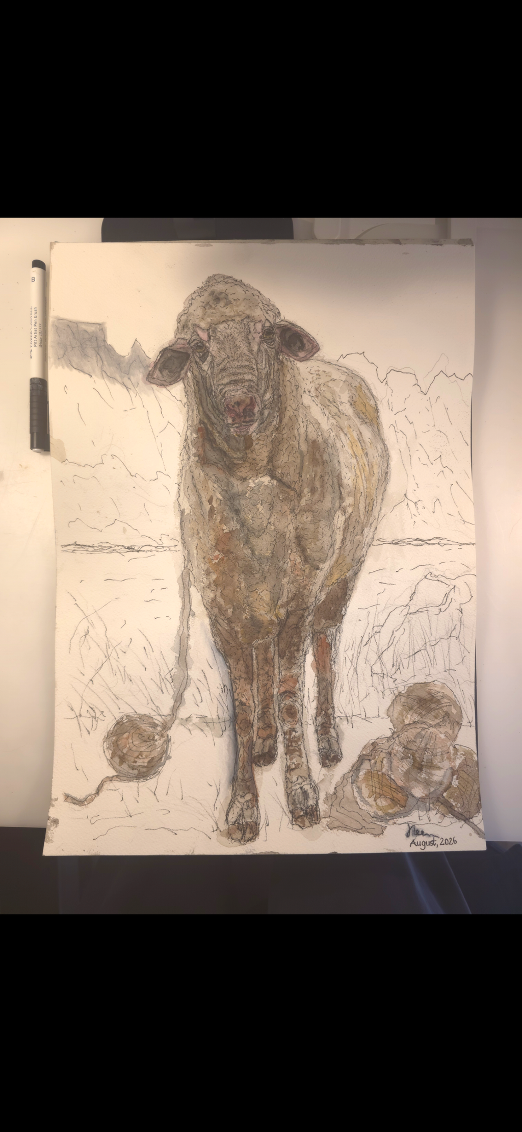 "A Sheep and the Sea" - an original mixed-media painting
