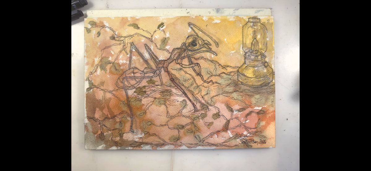 "An Ant Stumbles upon a Lamp" - an original mixed-media painting