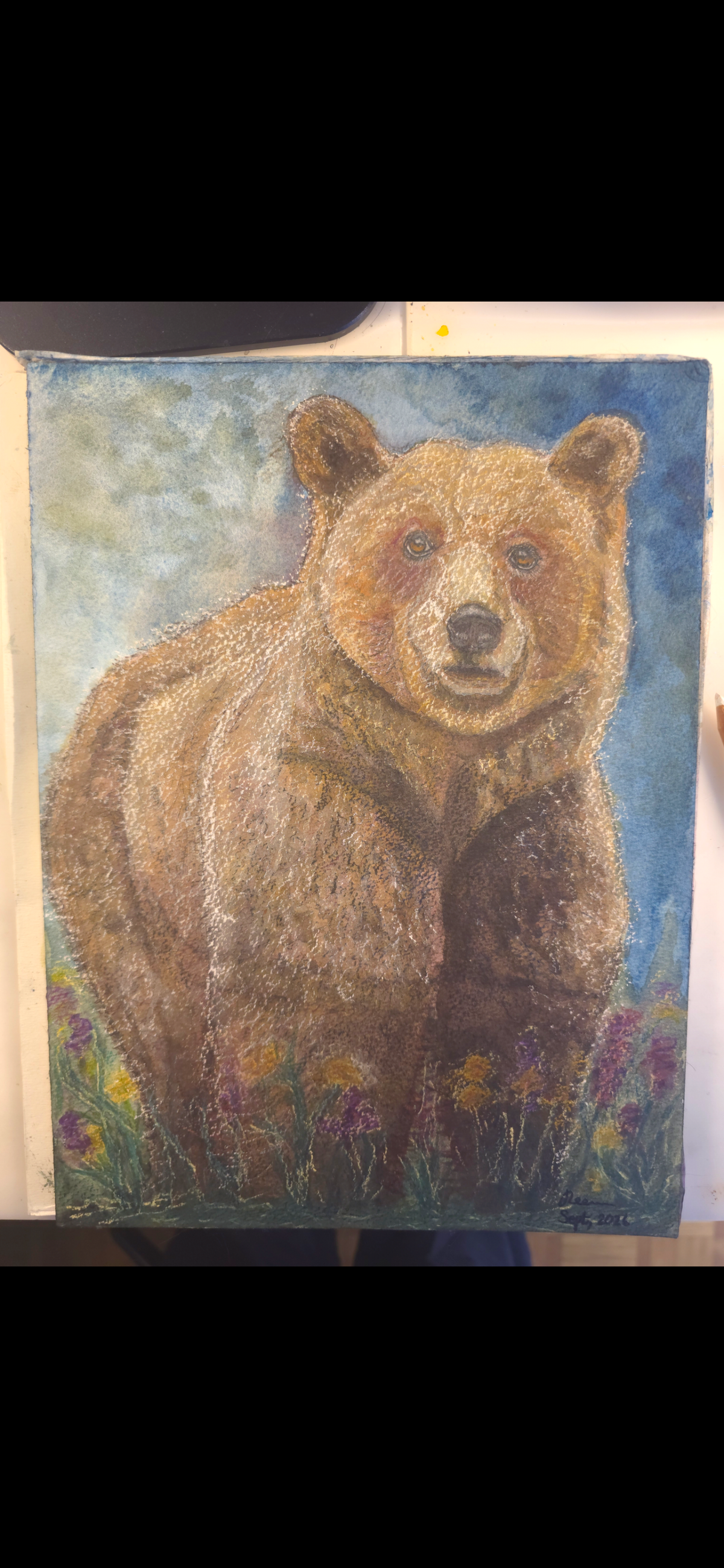 "A Bear in a Meadow" - an original mixed-media painting