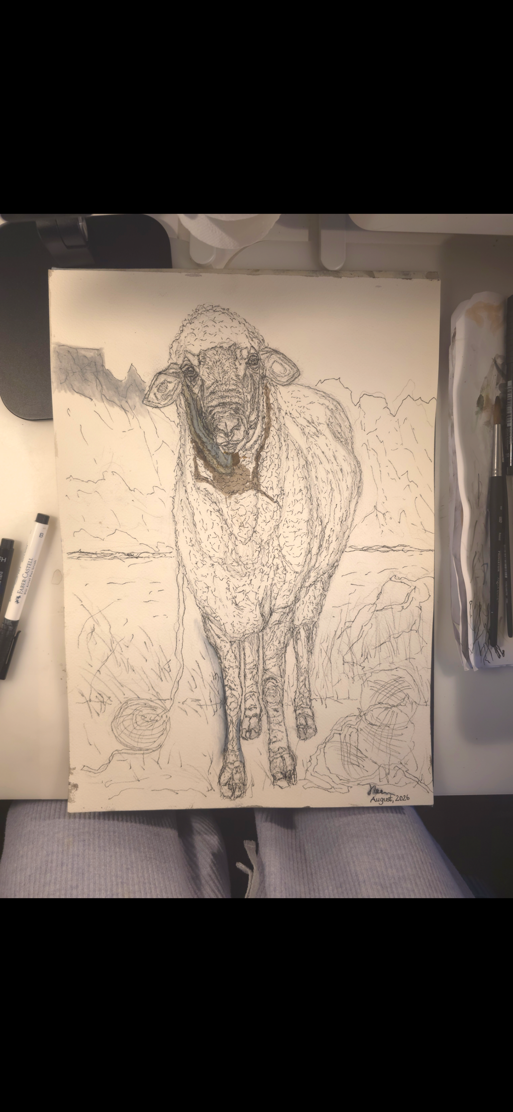 "A Sheep and the Sea" - an original mixed-media painting