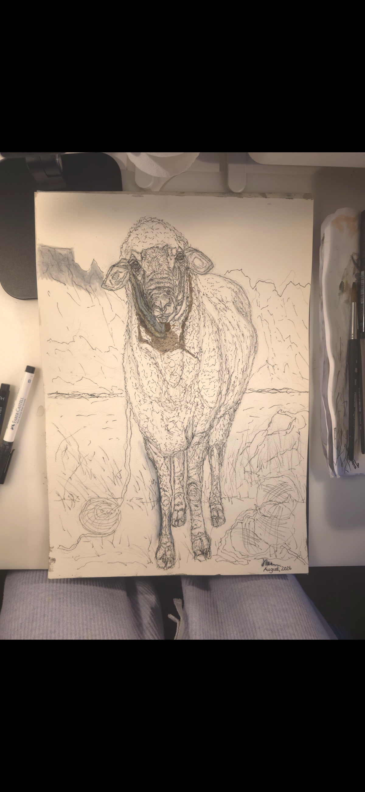 "A Sheep and the Sea" - an original mixed-media painting