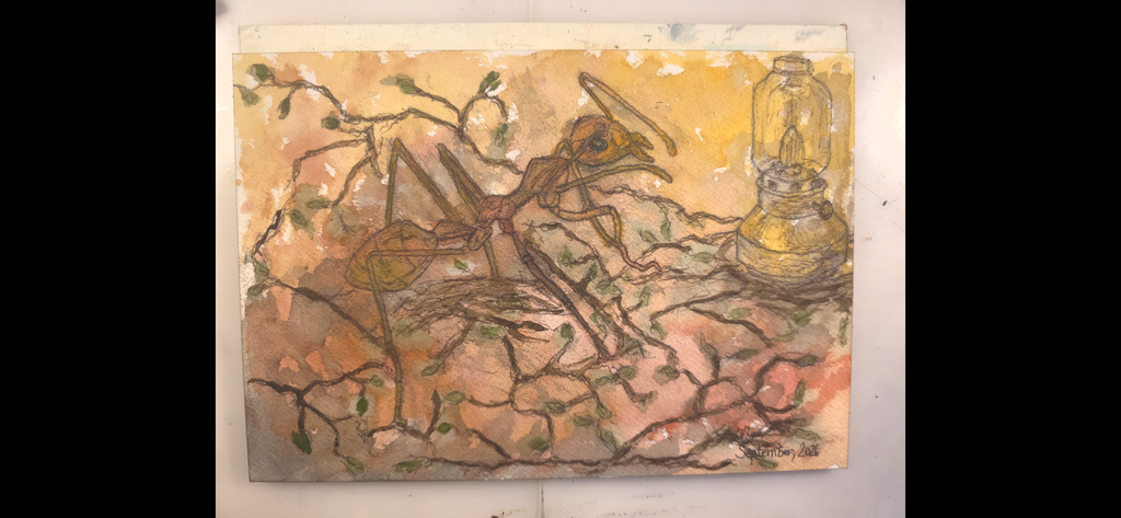 "An Ant Stumbles upon a Lamp" - an original mixed-media painting