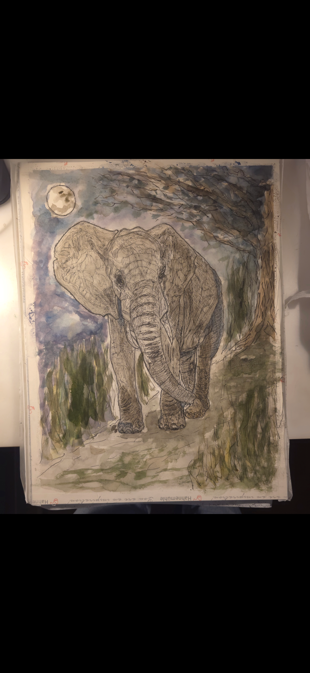 "An Elephant in the Moonlight" - an original mixed-media painting