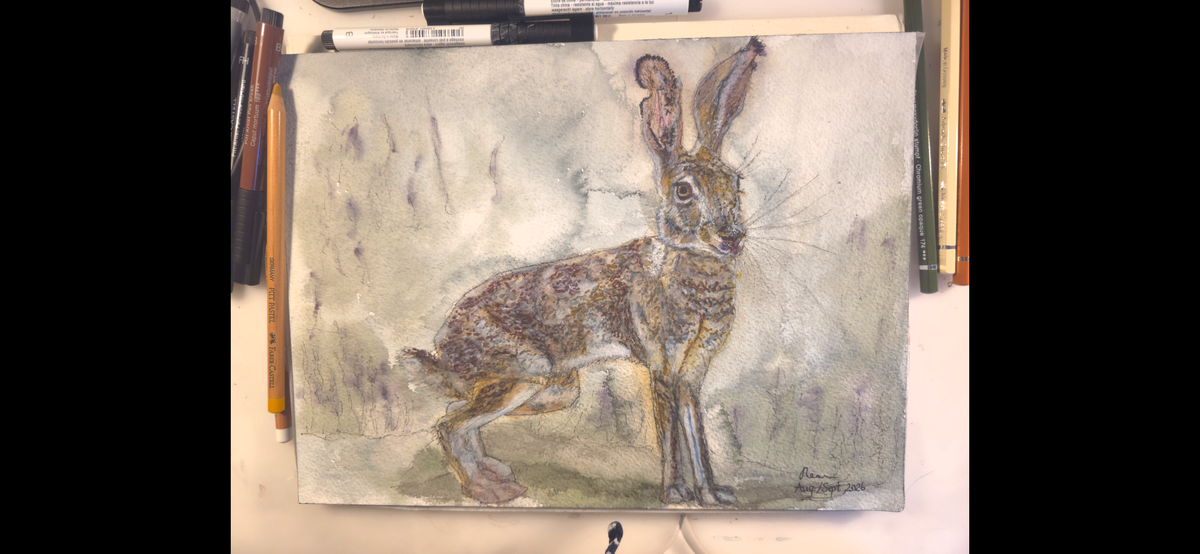 "A Hare in the Dark" - an original mixed-media painting