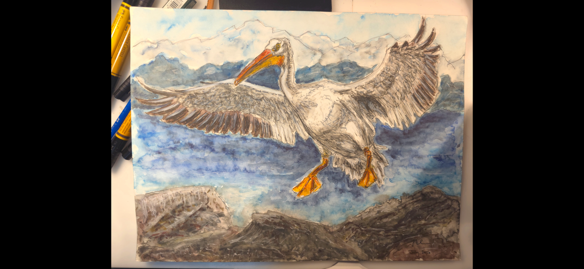 "A Pelican Landing" - an original mixed-media painting