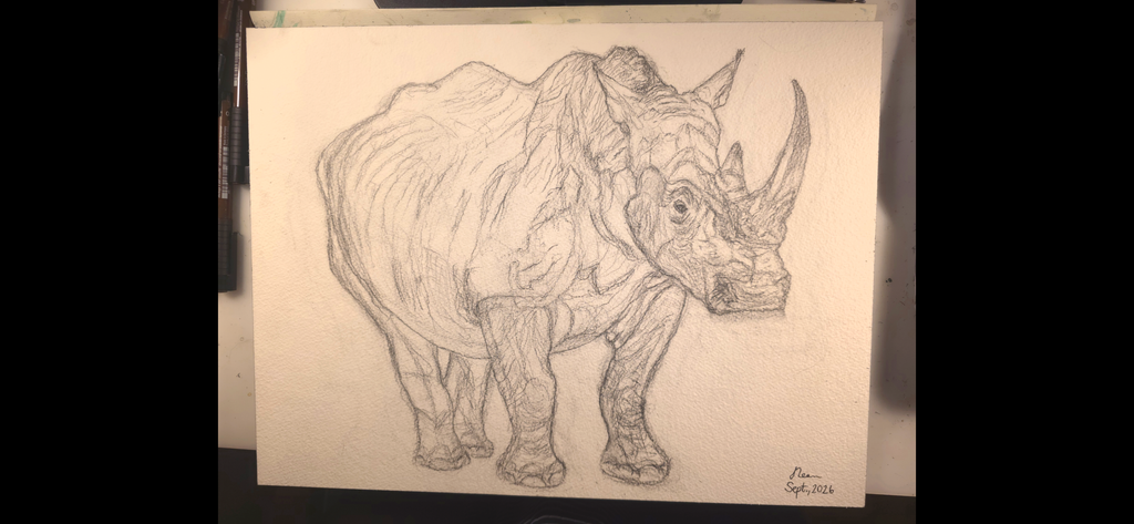 "A Rhino in a Savannah" - an original mixed-media painting