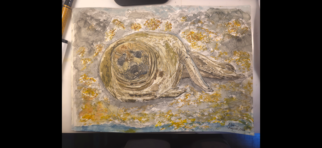 "A Seal at the Seashore" - an original mixed-media painting