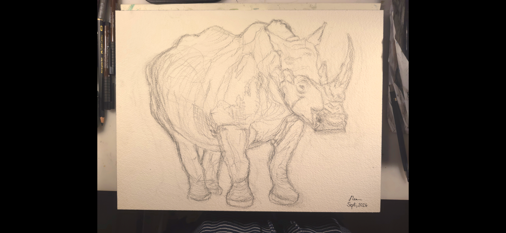 "A Rhino in a Savannah" - an original mixed-media painting