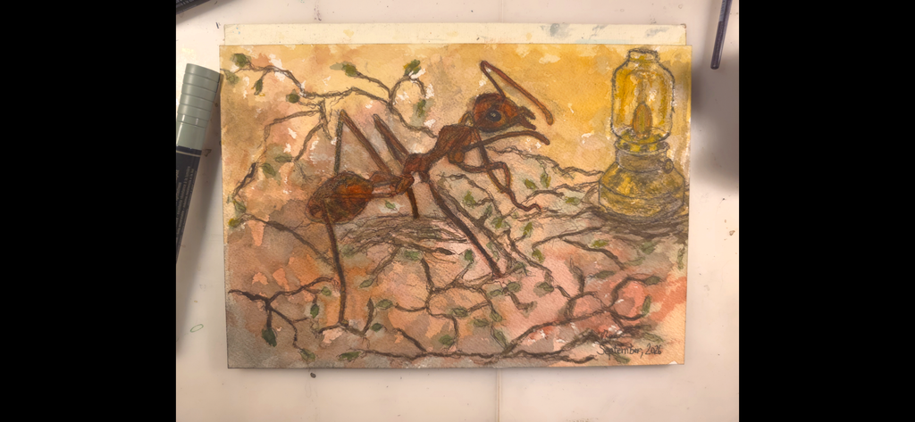 "An Ant Stumbles upon a Lamp" - an original mixed-media painting