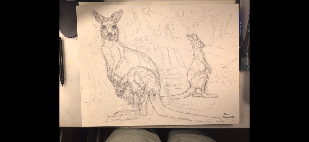 "A Kangaroo Family and the Wildfires" - an original mixed-media painting