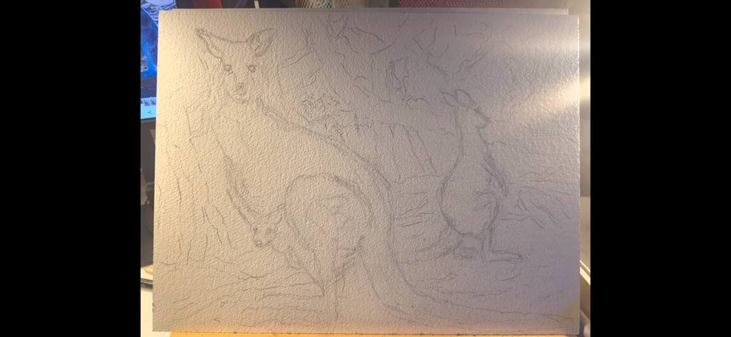 "A Kangaroo Family and the Wildfires" - an original mixed-media painting