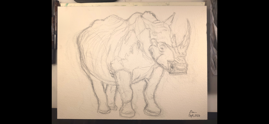 "A Rhino in a Savannah" - an original mixed-media painting