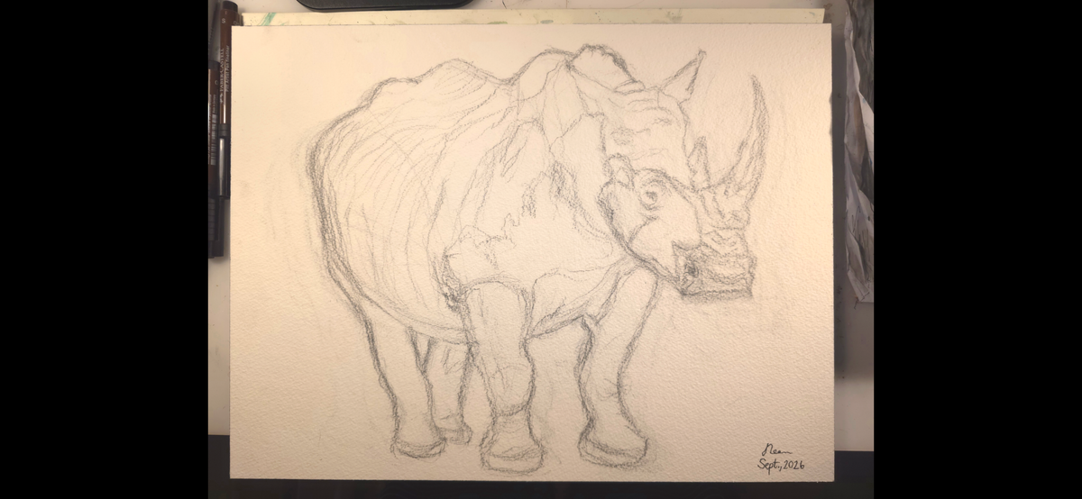 "A Rhino in a Savannah" - an original mixed-media painting