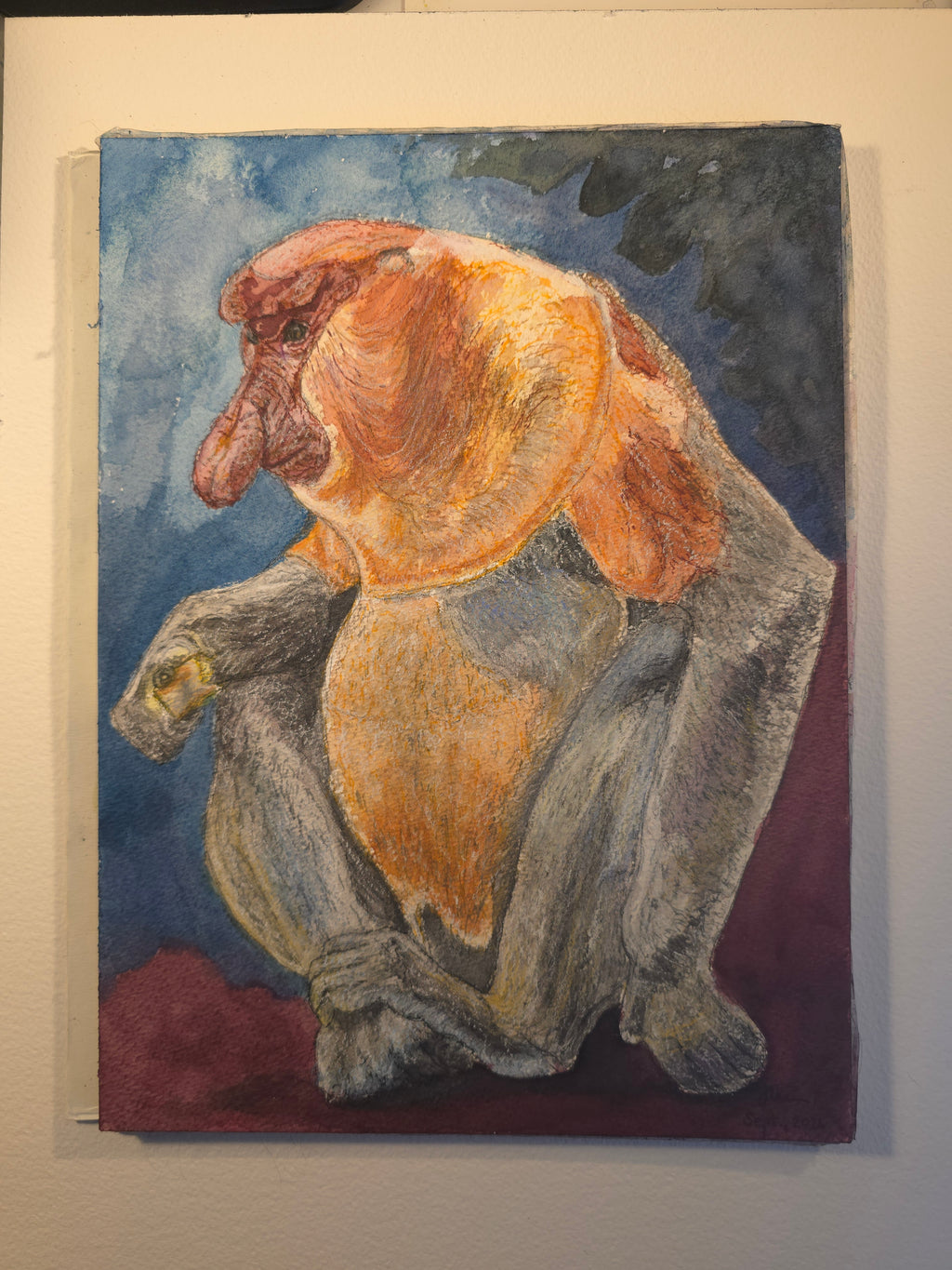 "A Proboscis Monkey Contemplating Life" - an original mixed-media painting
