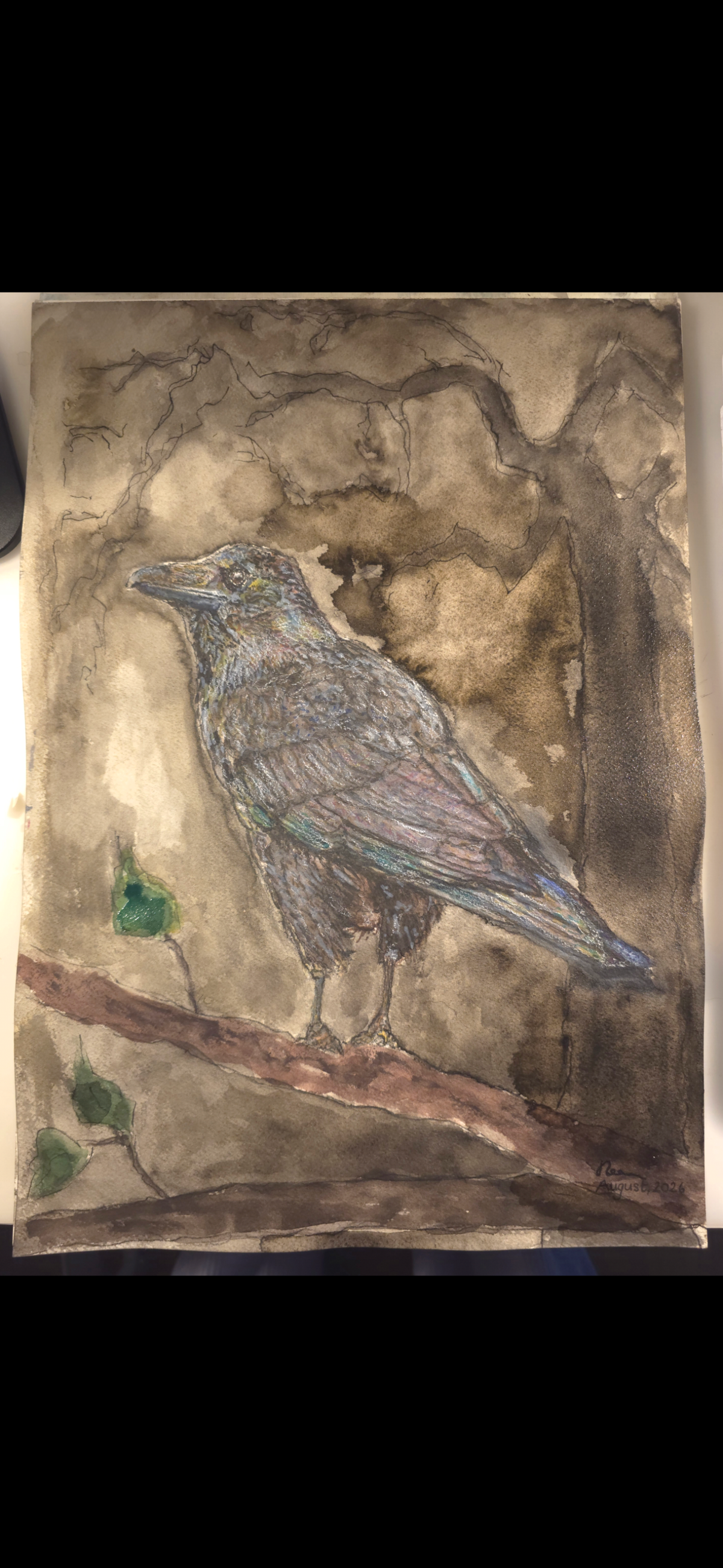 "A Raven in the Night" - an original mixed-media painting