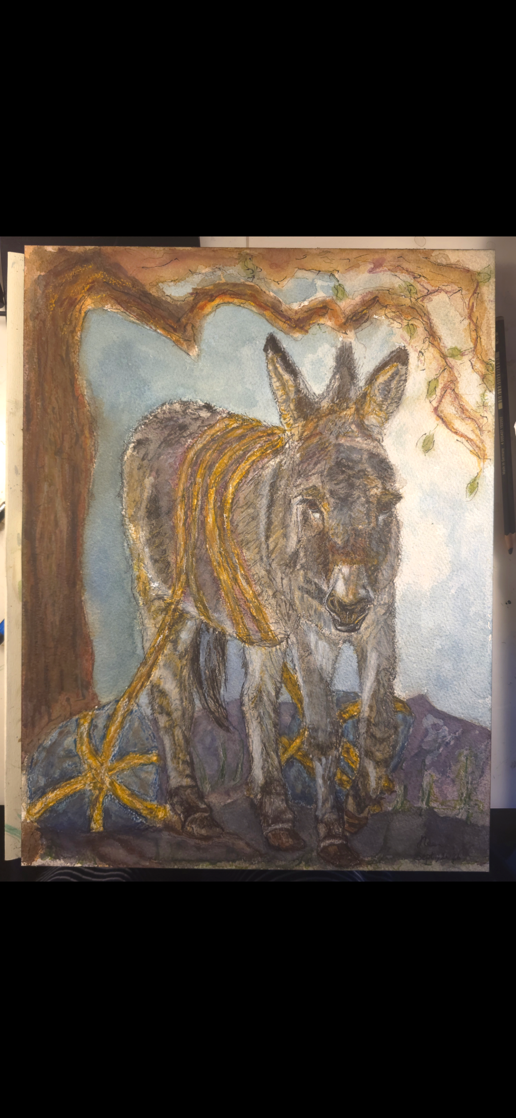 "A Burdened Donkey" - an original mixed-media painting
