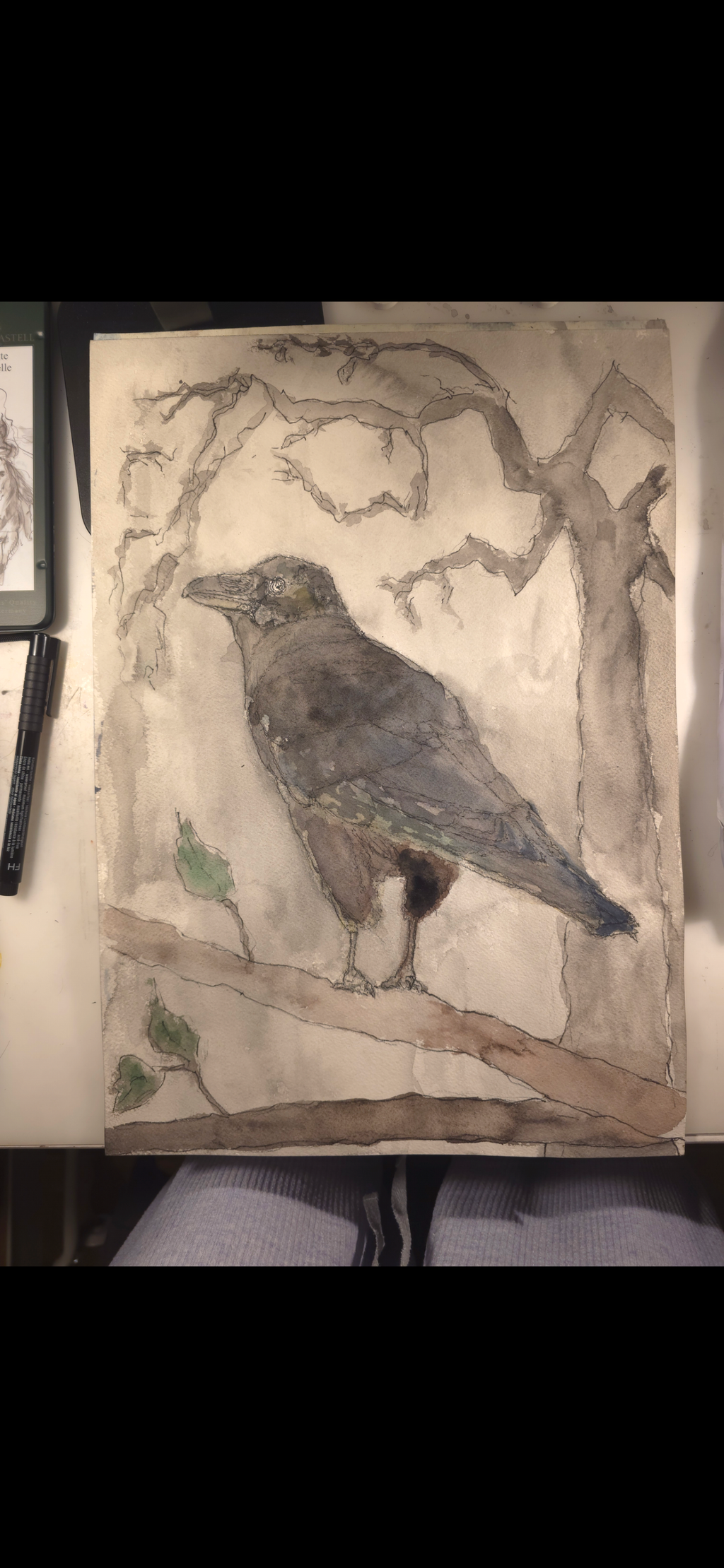 "A Raven in the Night" - an original mixed-media painting