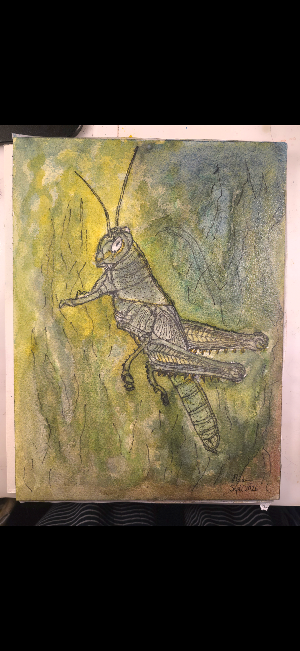 "A Grasshopper" - original mixed-media painting