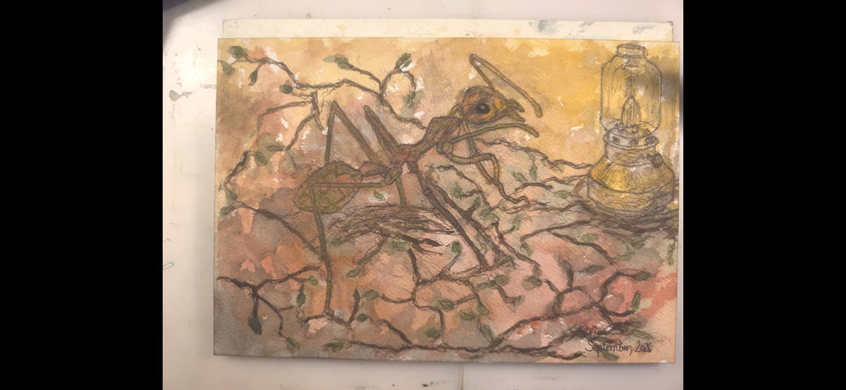 "An Ant Stumbles upon a Lamp" - an original mixed-media painting