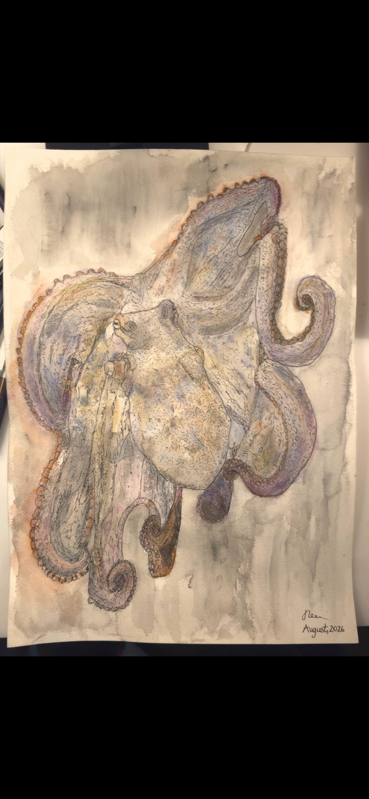 "An Old Octopus" - an original mixed-media painting