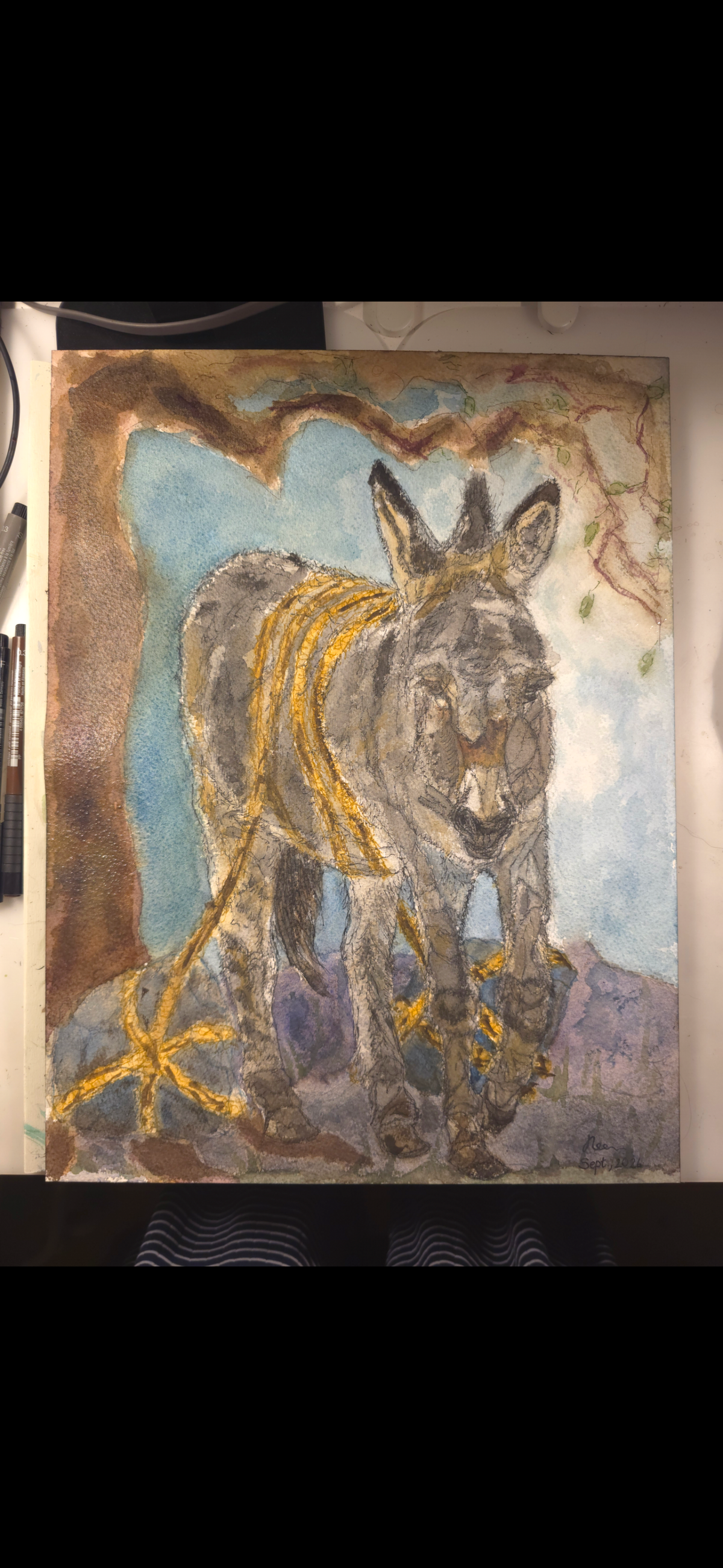 "A Burdened Donkey" - an original mixed-media painting