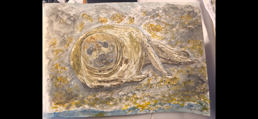 "A Seal at the Seashore" - an original mixed-media painting