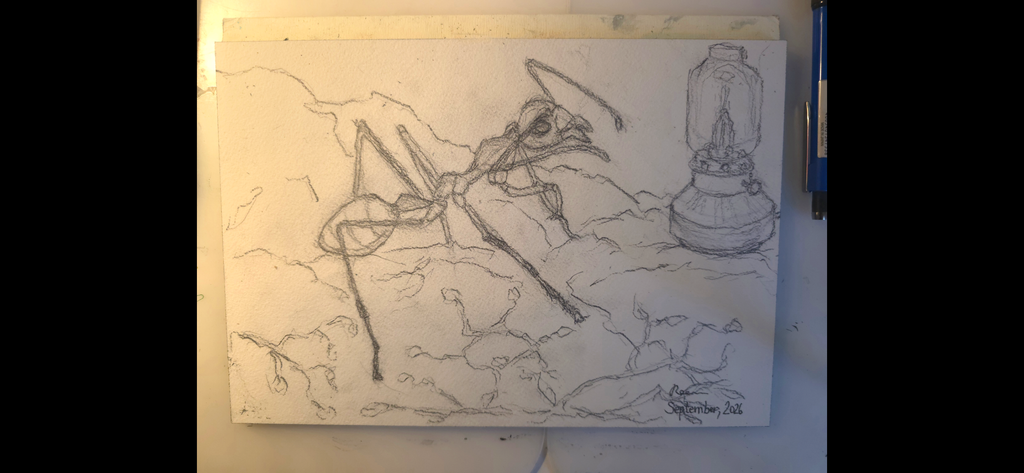 "An Ant Stumbles upon a Lamp" - an original mixed-media painting