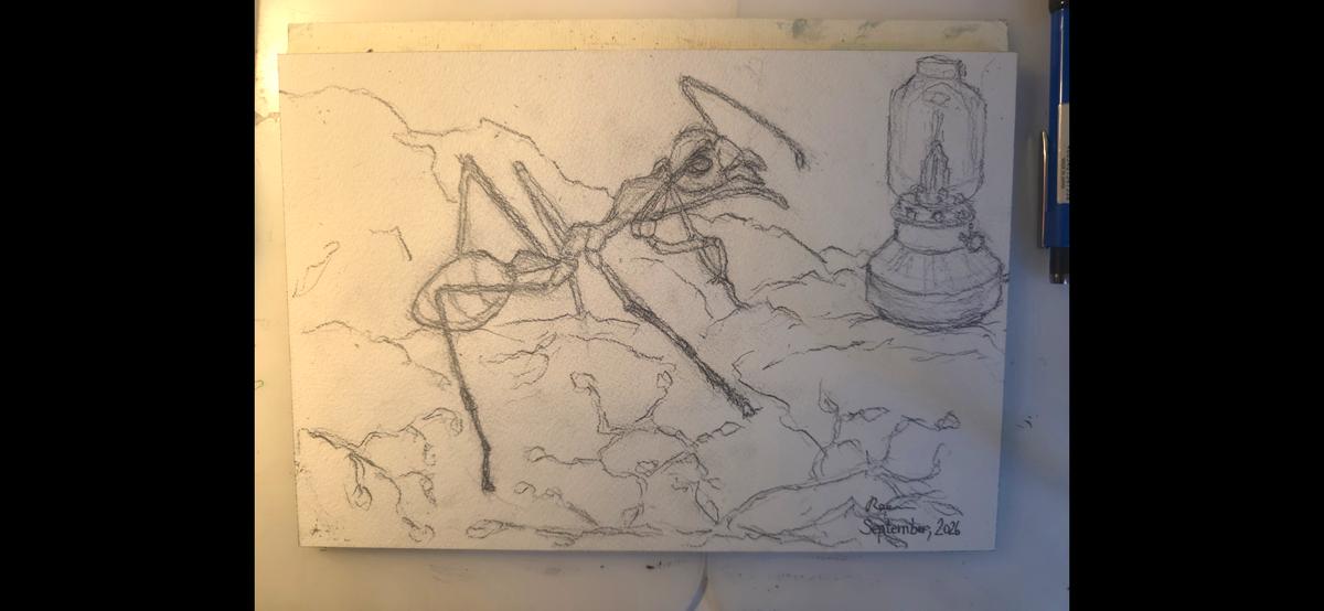 "An Ant Stumbles upon a Lamp" - an original mixed-media painting
