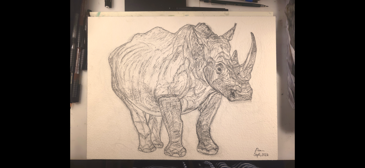 "A Rhino in a Savannah" - an original mixed-media painting