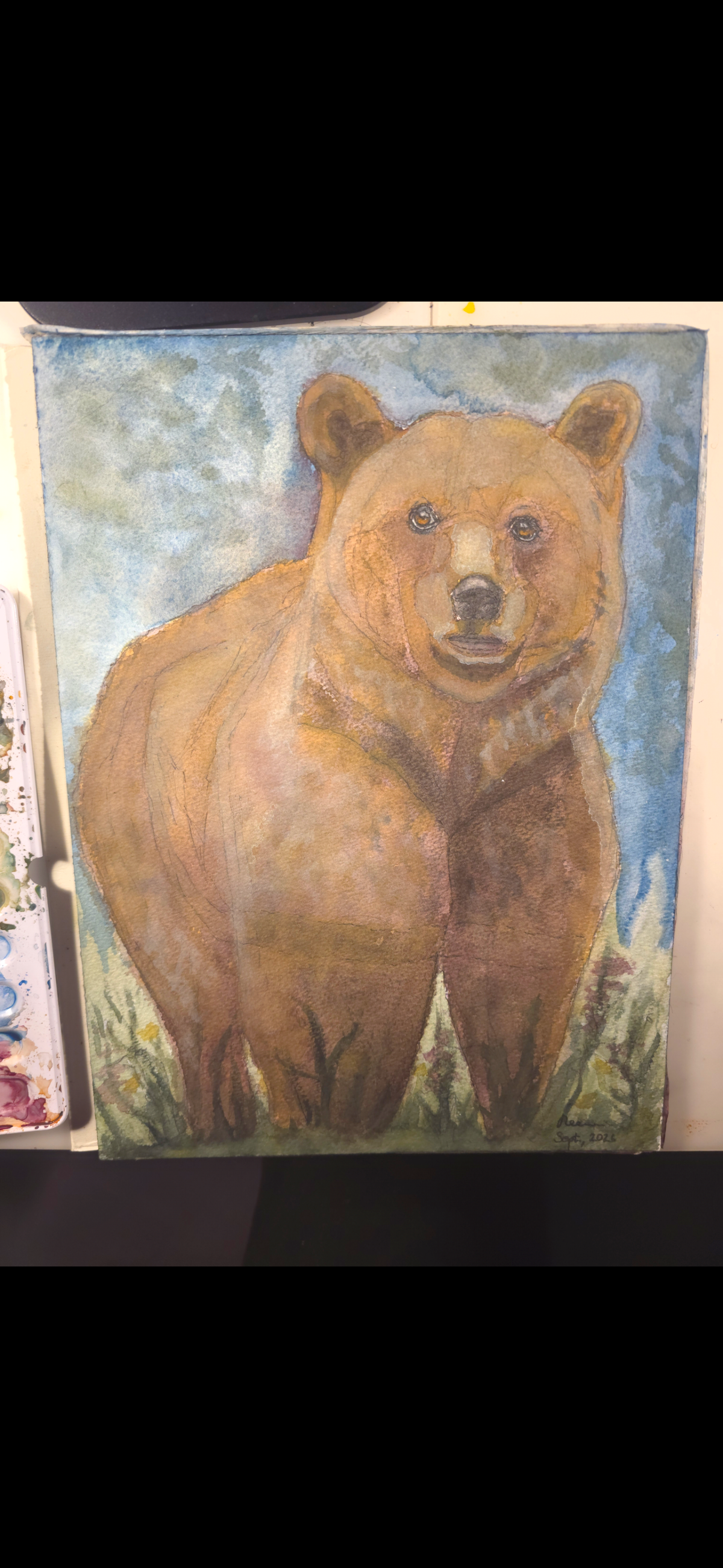"A Bear in a Meadow" - an original mixed-media painting