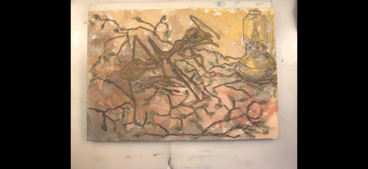 "An Ant Stumbles upon a Lamp" - an original mixed-media painting