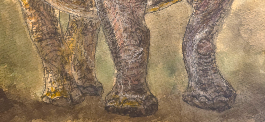 "A Rhino in a Savannah" - an original mixed-media painting