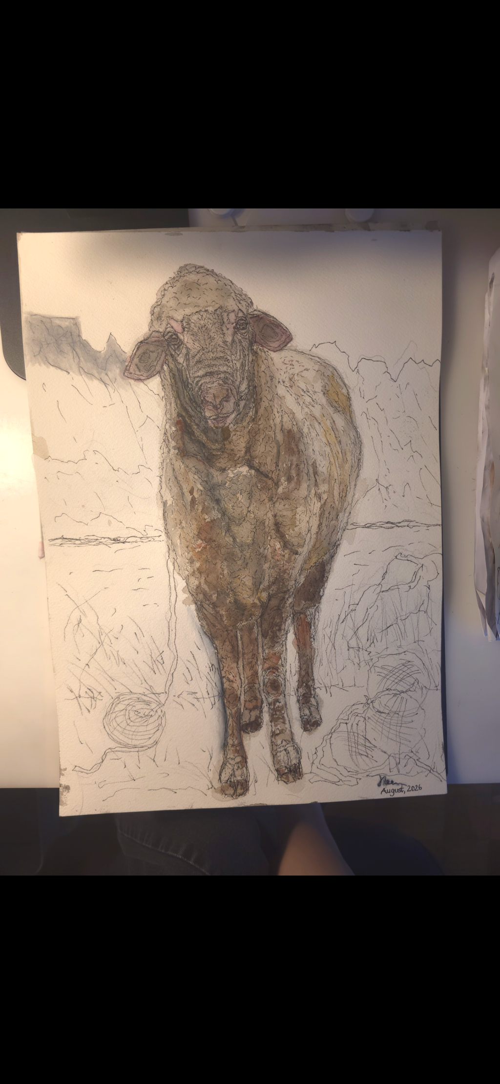 "A Sheep and the Sea" - an original mixed-media painting