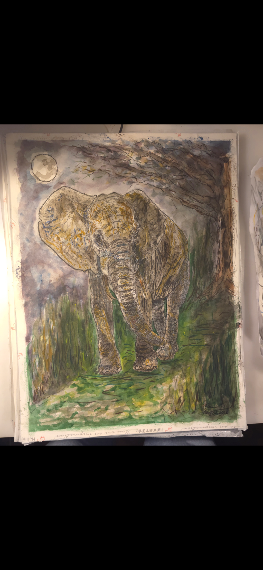"An Elephant in the Moonlight" - an original mixed-media painting