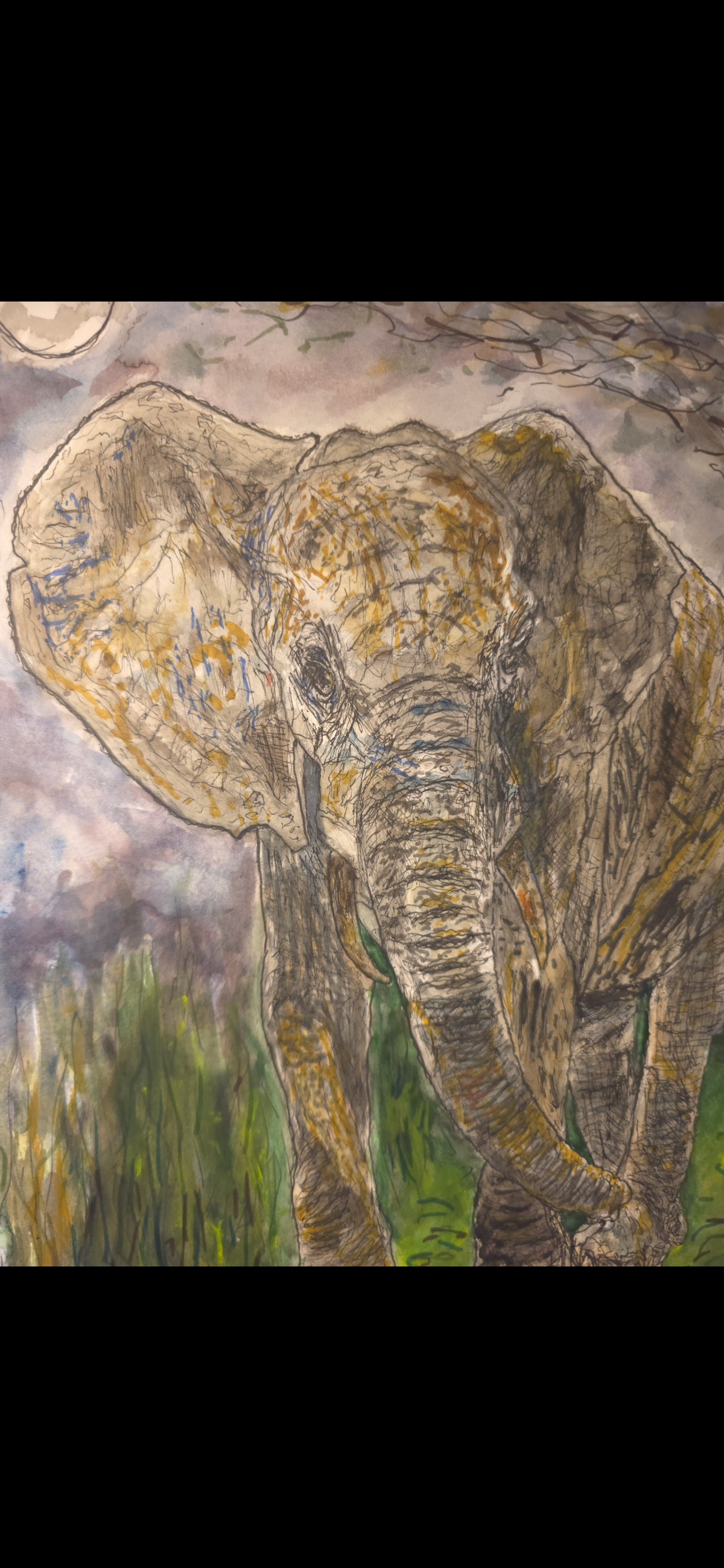 "An Elephant in the Moonlight" - an original mixed-media painting
