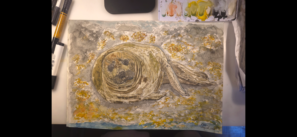"A Seal at the Seashore" - an original mixed-media painting