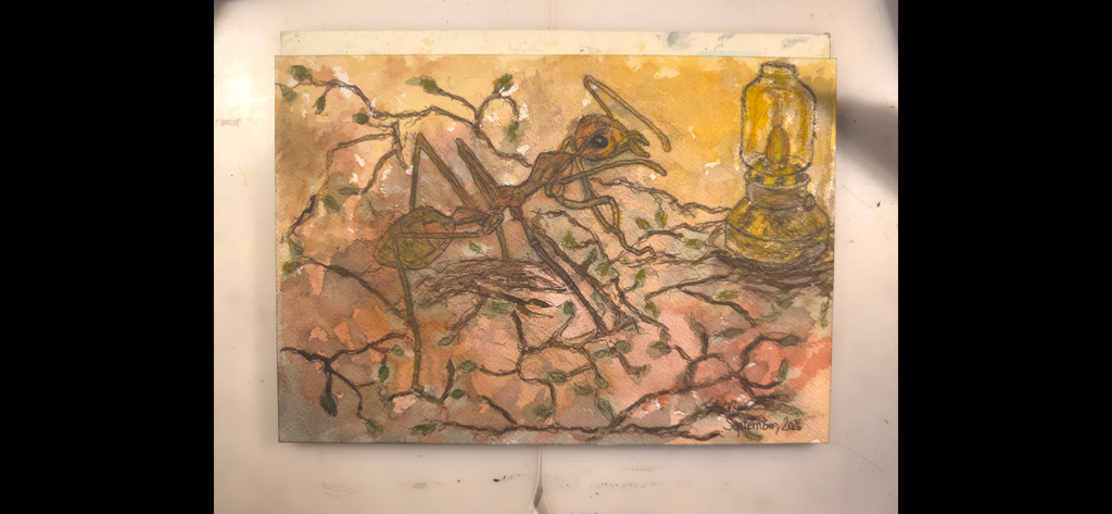 "An Ant Stumbles upon a Lamp" - an original mixed-media painting