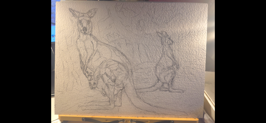 "A Kangaroo Family and the Wildfires" - an original mixed-media painting