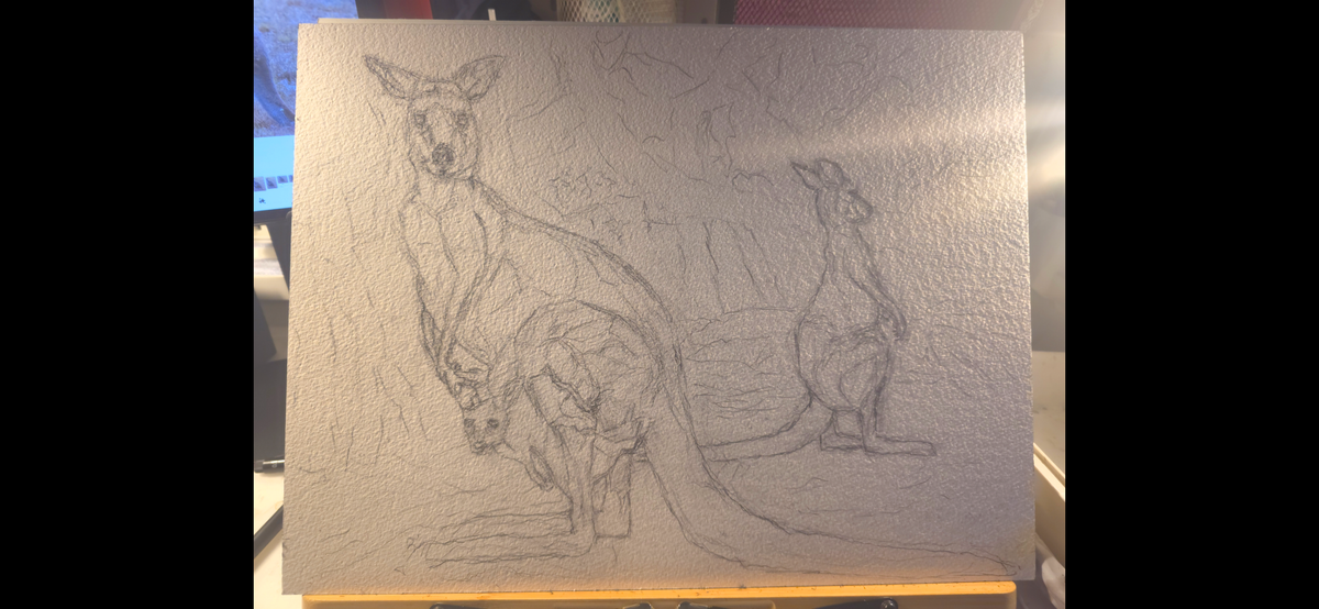 "A Kangaroo Family and the Wildfires" - an original mixed-media painting
