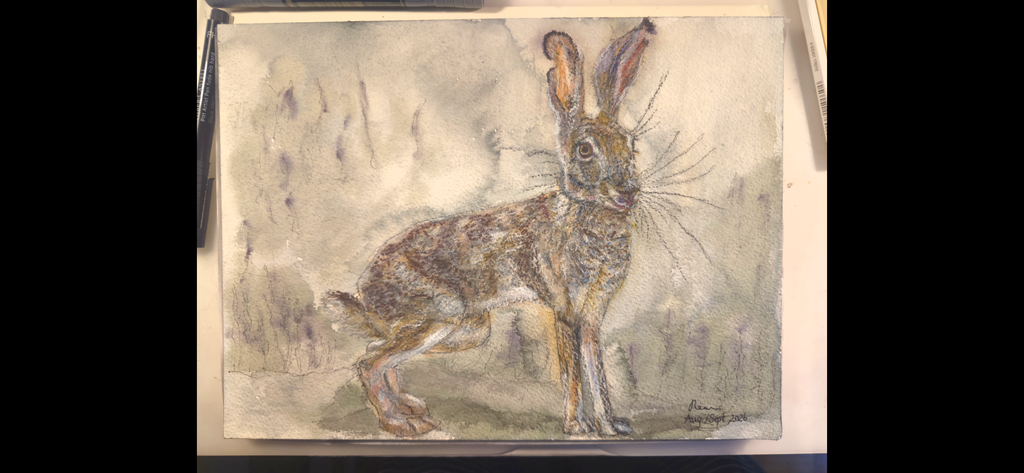 "A Hare in the Dark" - an original mixed-media painting