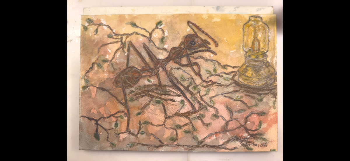 "An Ant Stumbles upon a Lamp" - an original mixed-media painting